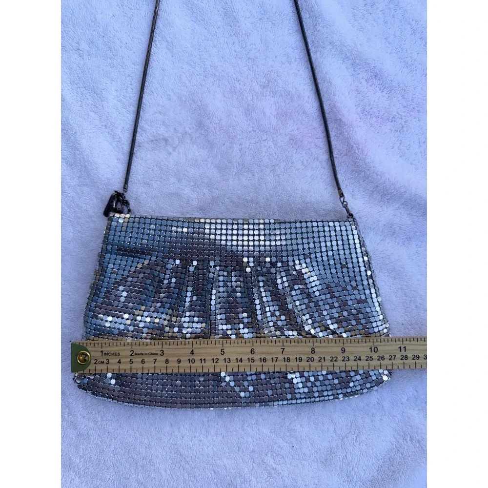 Lyrella‎ Vintage Silver Chainmail Mesh Evening Bag Crossbody Snake Chain Strap